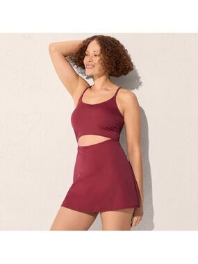 Lands' End Tugless Monokini Swim Dress in Burdungy Spritz